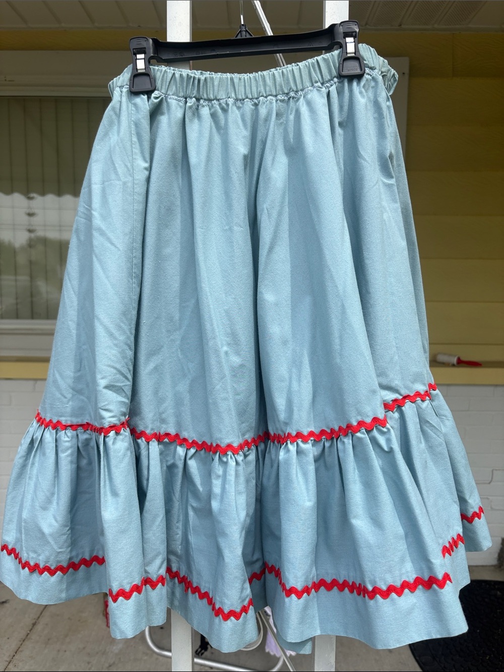 Light Blue Circle Skirt with Red Trim